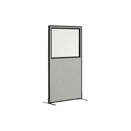 Global Equipment Interion    Freestanding Office Partition Panel with Partial Window, 24-1/4"W x 96"H, Gray 695787FWGY